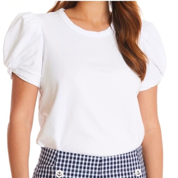 Tyler Boe White round neck, puff sleeve top - Picture 1 of 9